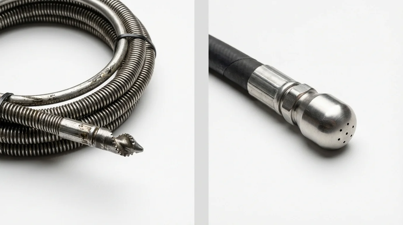 Drain snake cable and hydro jetting nozzle used for drain cleaning in Lakeland, FL